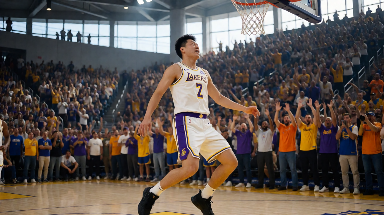 NBA篮球比赛扣篮精彩瞬间，球场观众欢呼